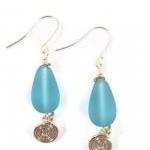 Earrings, Blue Sea Glass, T..