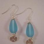 Earrings, Blue Sea Glass, T..