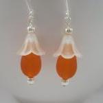 Earrings, Orange Beach Glas..