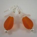 Earrings, Orange Beach Glas..
