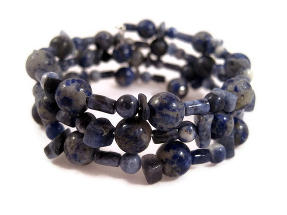 Bracelet, Adjustable Blue Lapis and Solidate Bracelet, Wire Wrapped Bracelet, Dark Blue, Light Blue